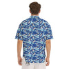 Blue Shark Print Pattern Men's Short Sleeve Shirts-grizzshop