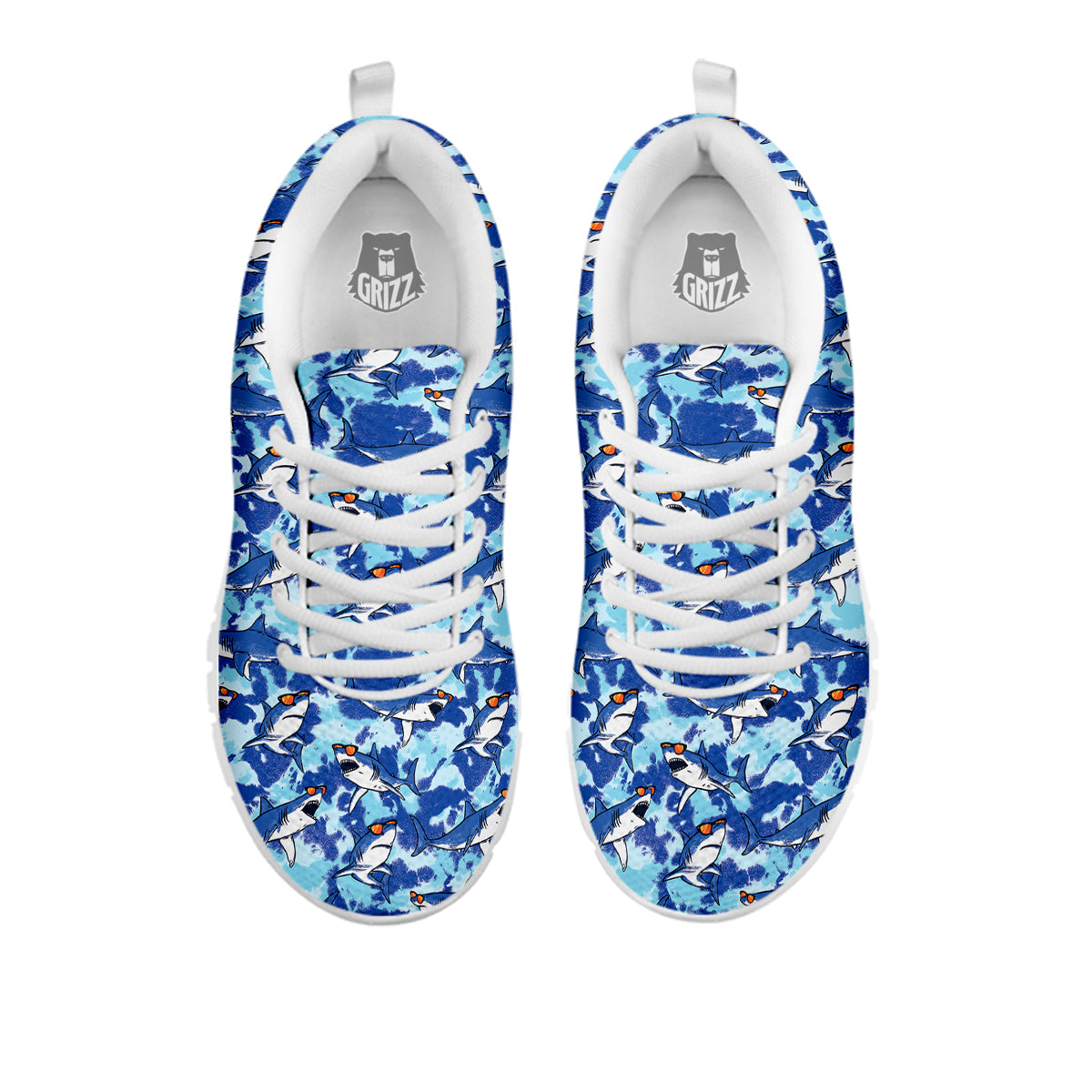 Blue Shark Print Pattern White Sneaker-grizzshop