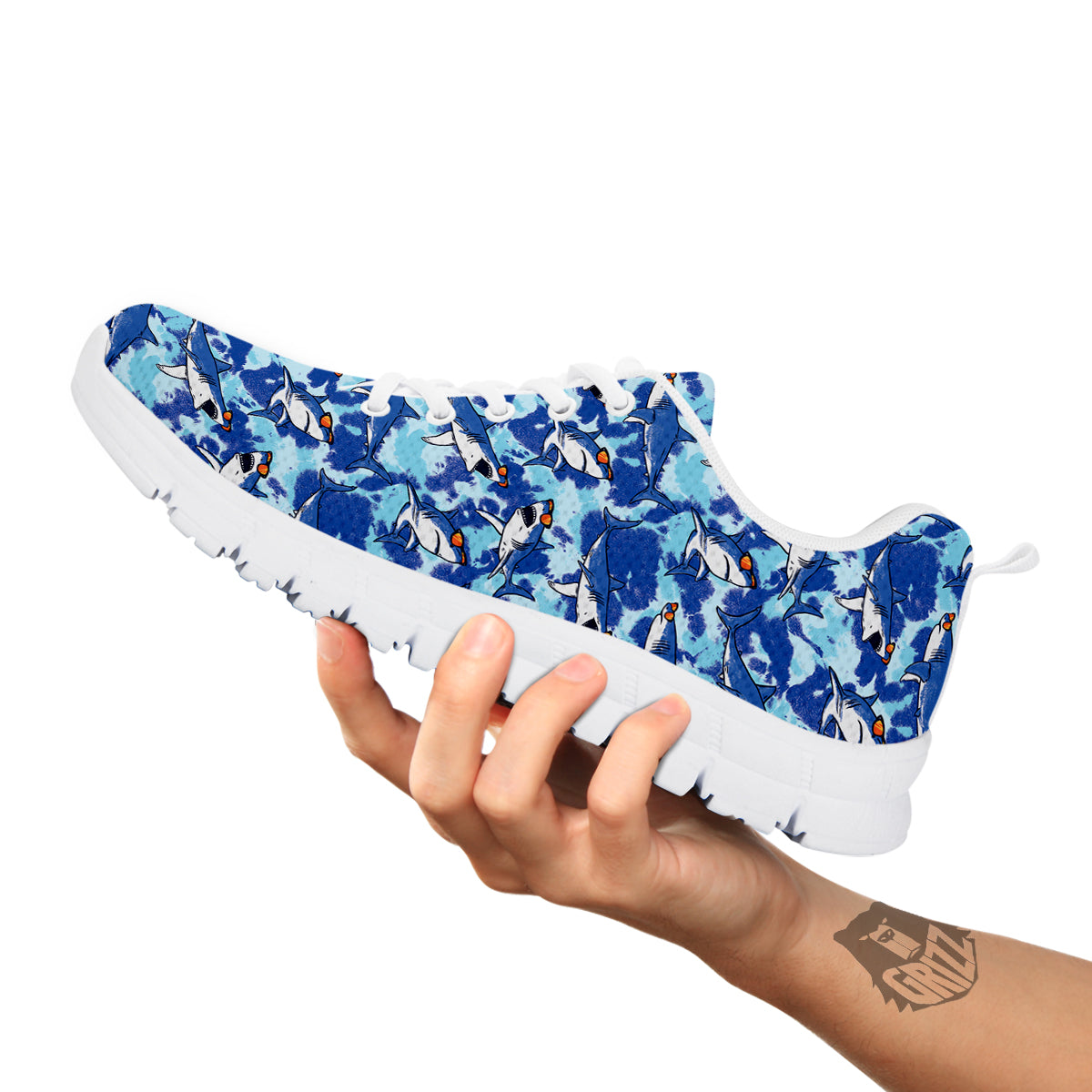 Blue Shark Print Pattern White Sneaker-grizzshop