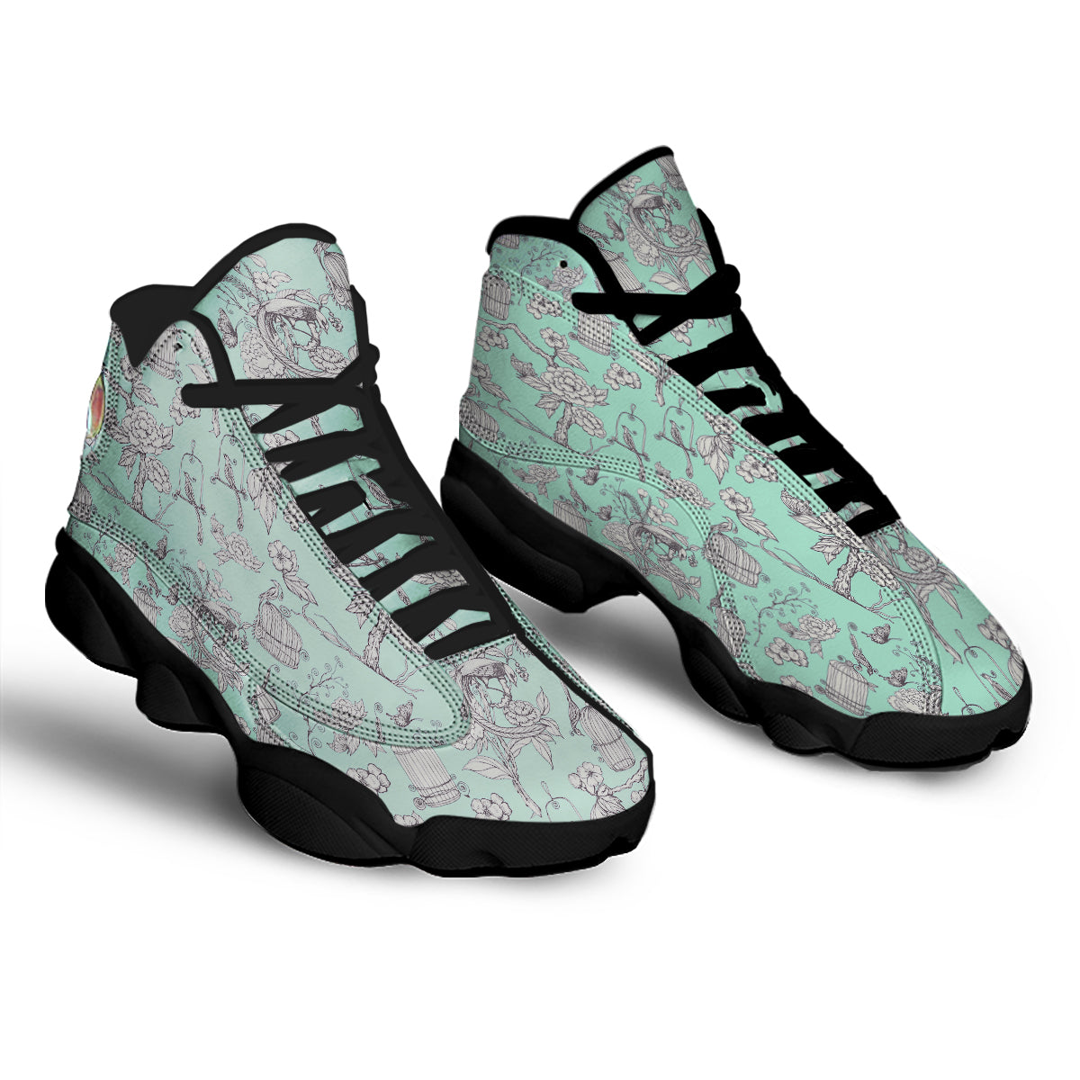 Blue Sky White Chinoiserie Print Pattern Black Basketball Shoes-grizzshop