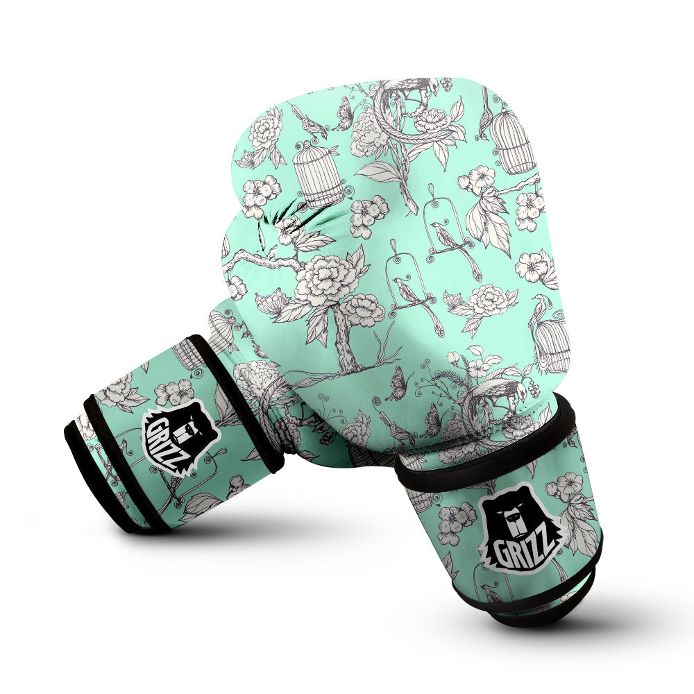Blue Sky White Chinoiserie Print Pattern Boxing Gloves-grizzshop