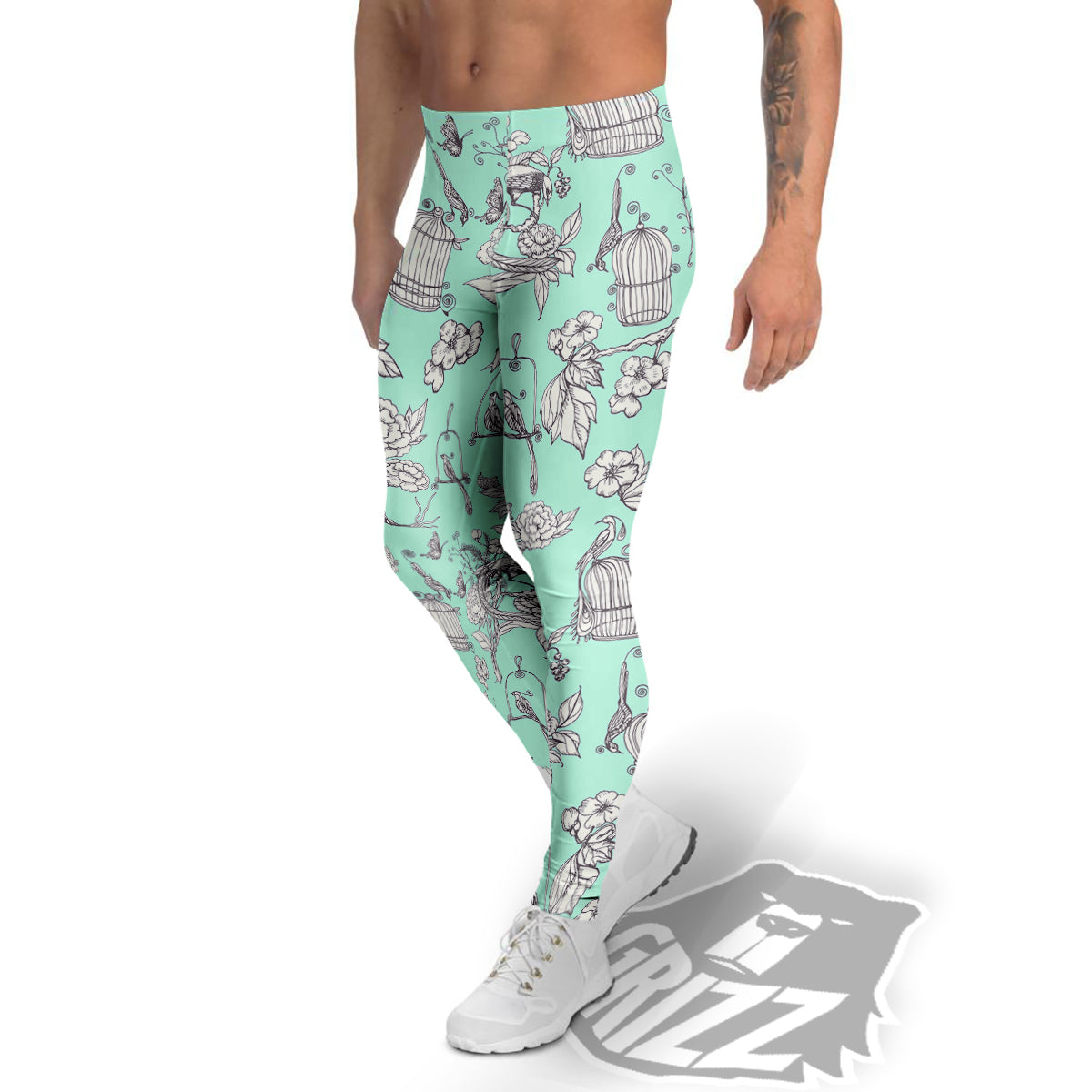 Blue Sky White Chinoiserie Print Pattern Men's Leggings-grizzshop