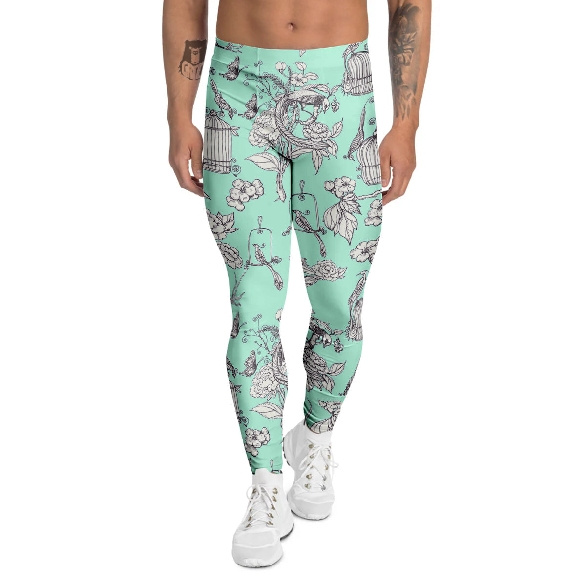 Blue Sky White Chinoiserie Print Pattern Men's Leggings-grizzshop