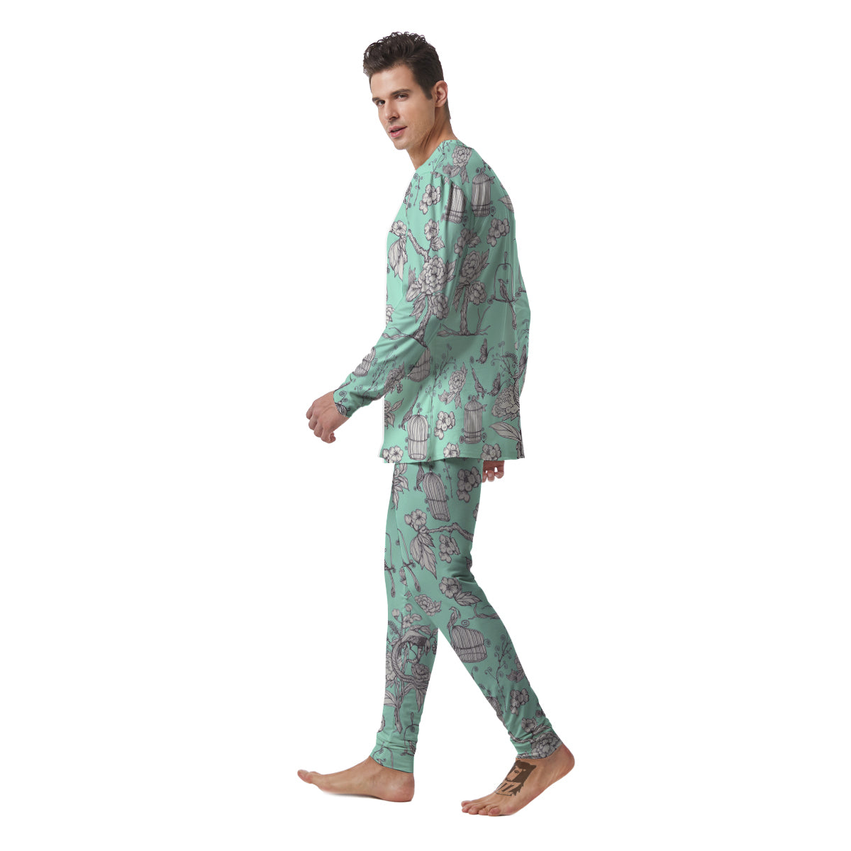 Blue Sky White Chinoiserie Print Pattern Men's Pajamas-grizzshop