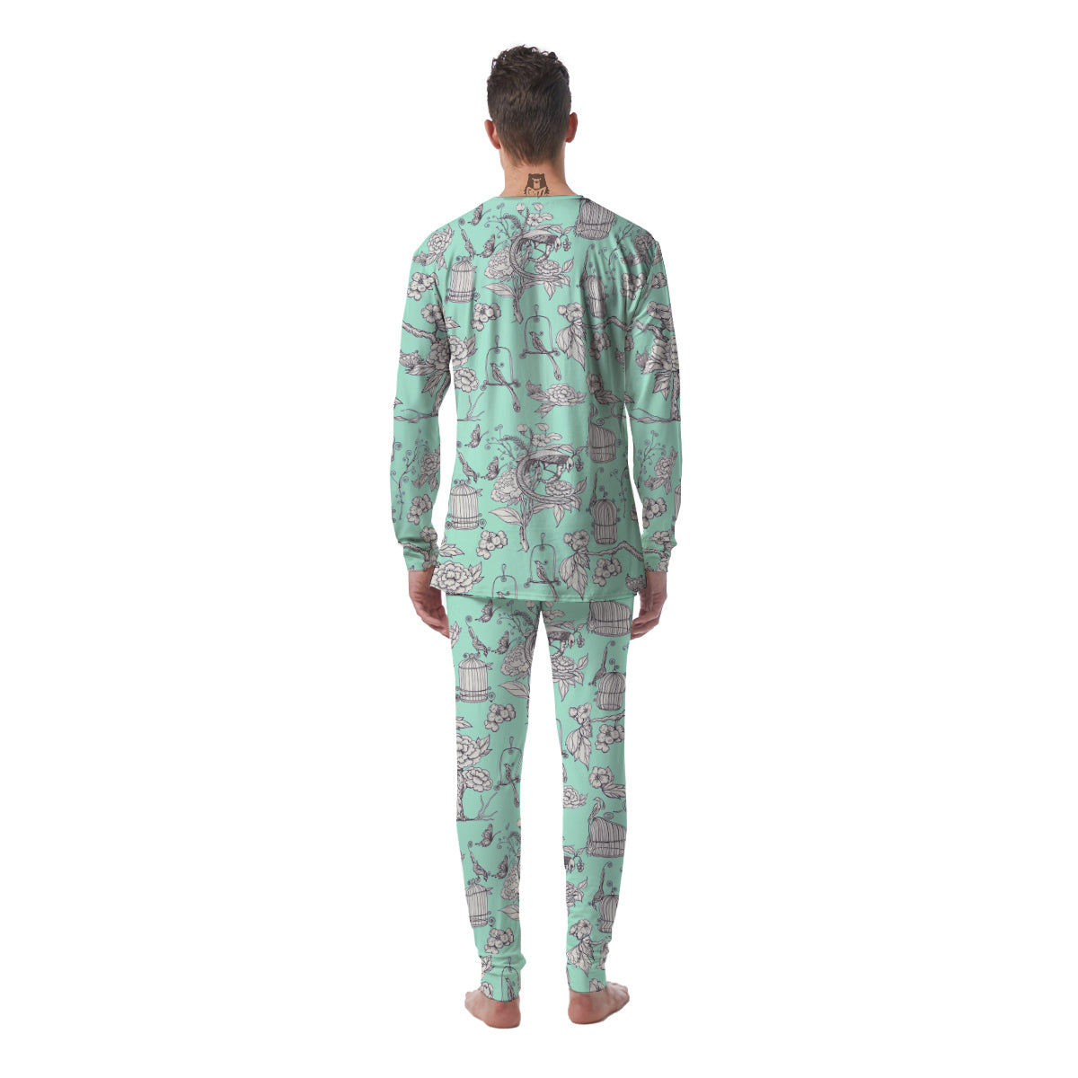 Blue Sky White Chinoiserie Print Pattern Men's Pajamas-grizzshop