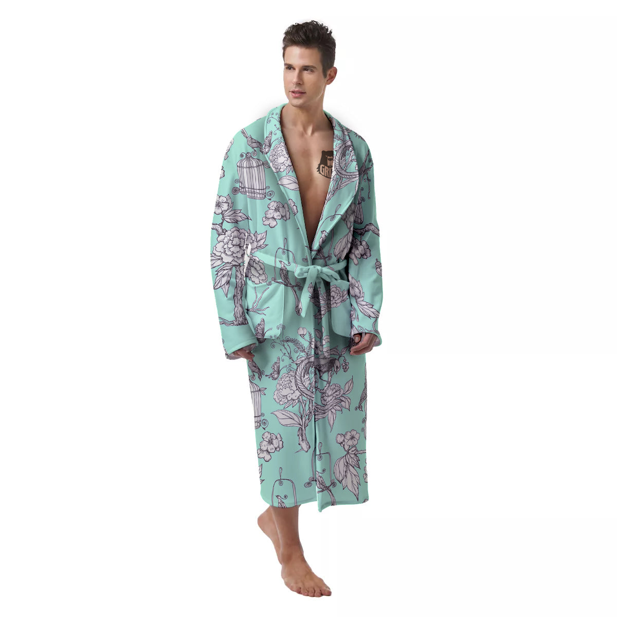 Blue Sky White Chinoiserie Print Pattern Men's Robe-grizzshop