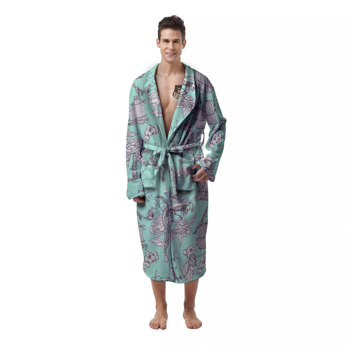 Blue Sky White Chinoiserie Print Pattern Men's Robe-grizzshop
