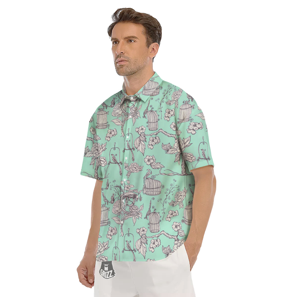 Blue Sky White Chinoiserie Print Pattern Men's Short Sleeve Shirts-grizzshop