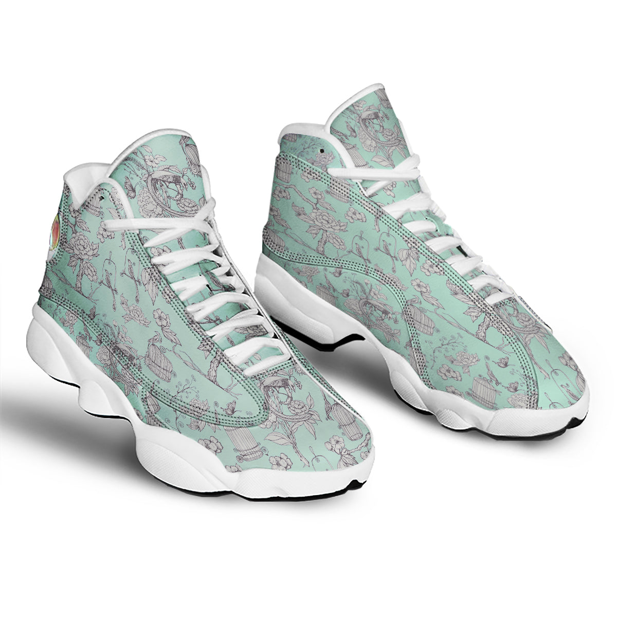 Blue Sky White Chinoiserie Print Pattern White Basketball Shoes-grizzshop