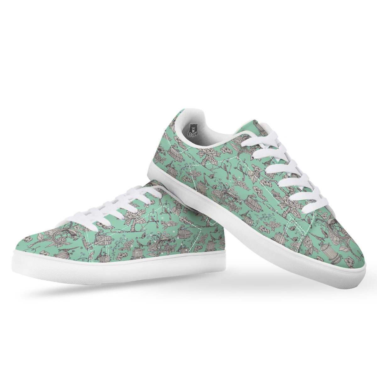 Blue Sky White Chinoiserie Print Pattern White Low Top Sneakers-grizzshop