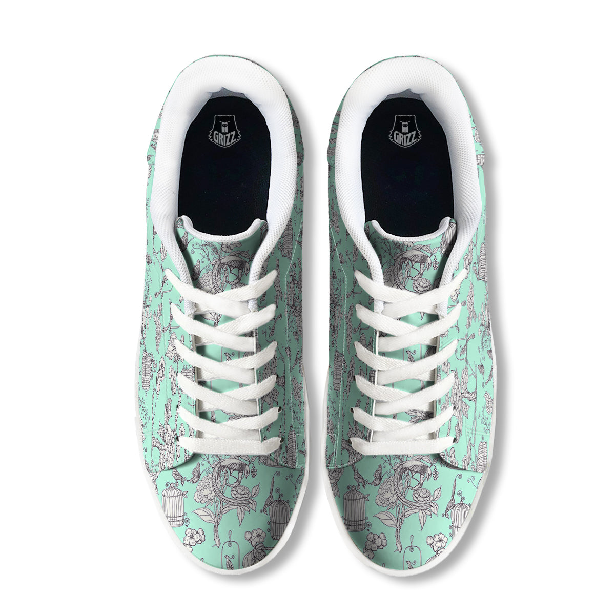 Blue Sky White Chinoiserie Print Pattern White Low Top Sneakers-grizzshop