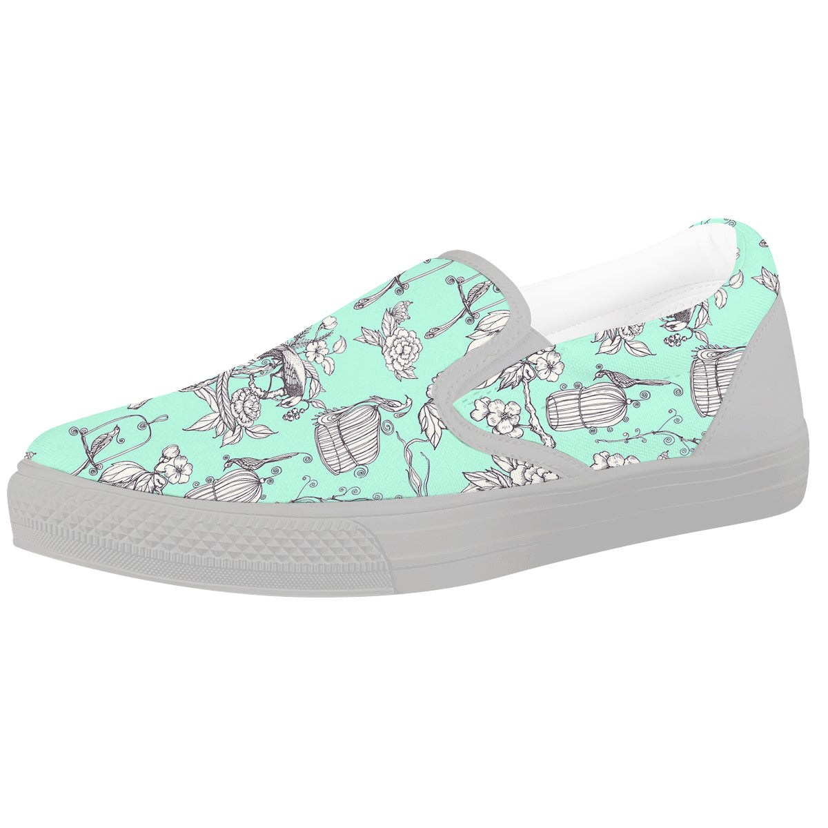 Blue Sky White Chinoiserie Print Pattern White Slip On Shoes-grizzshop