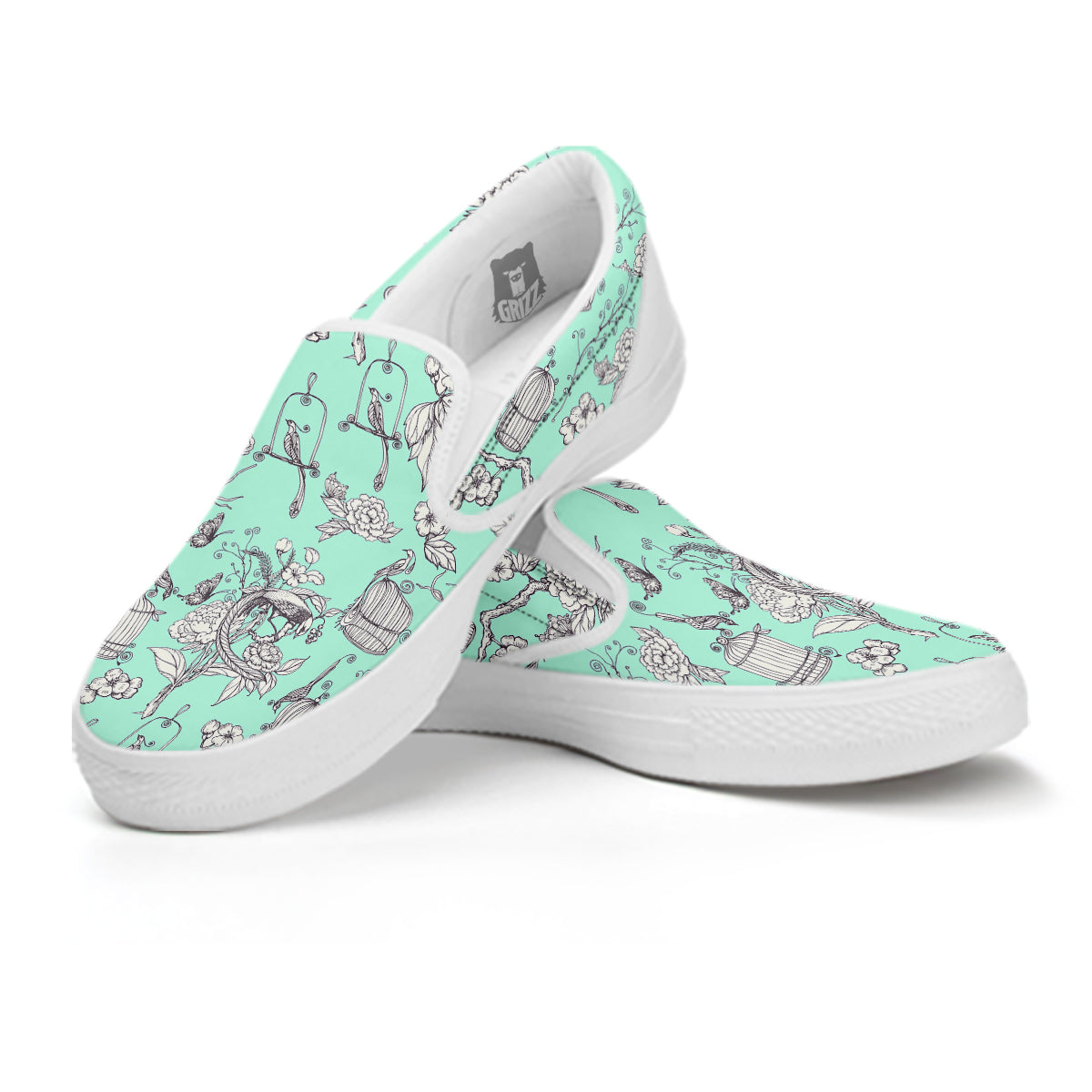 Blue Sky White Chinoiserie Print Pattern White Slip On Shoes-grizzshop