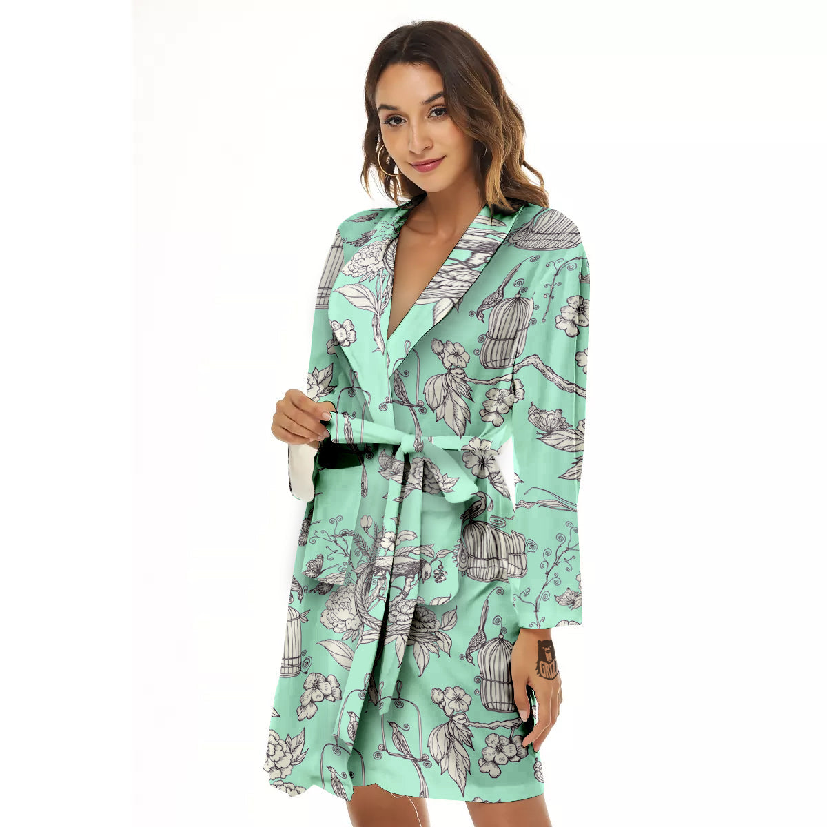 Blue Sky White Chinoiserie Print Pattern Women's Robe-grizzshop