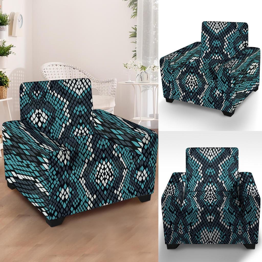 Blue Snakeskin Armchair Cover-grizzshop