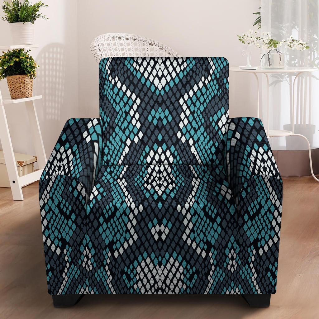 Blue Snakeskin Armchair Cover-grizzshop