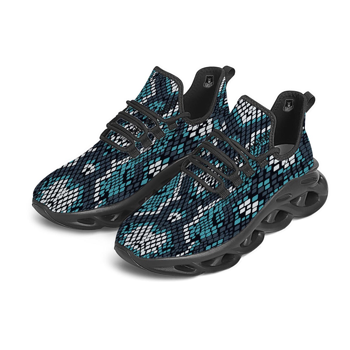 Blue Snakeskin Black Running Shoes-grizzshop