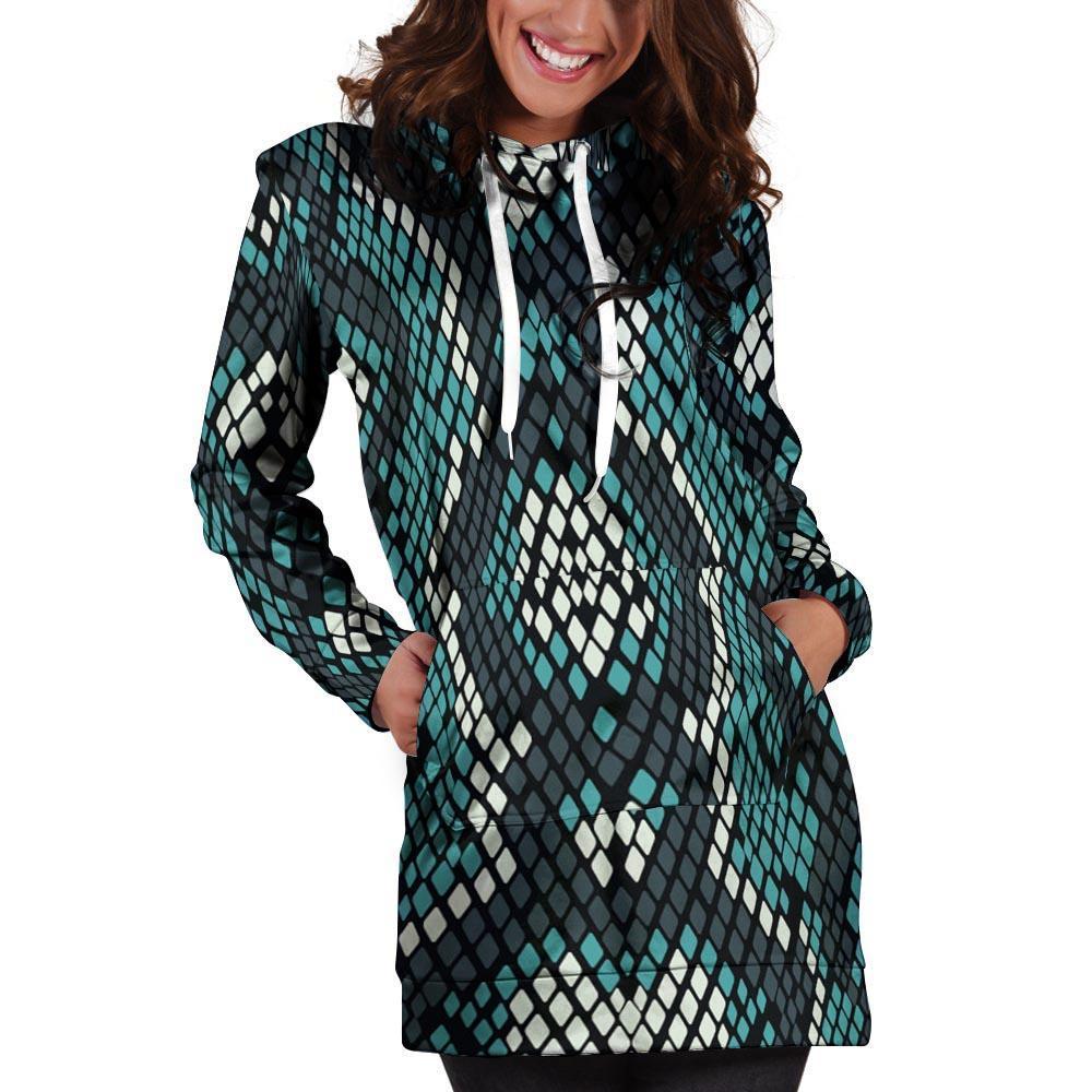 Blue Snakeskin Hoodie Dress-grizzshop