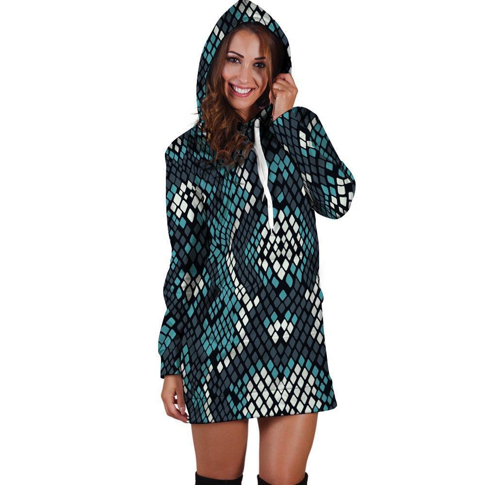 Blue Snakeskin Hoodie Dress-grizzshop