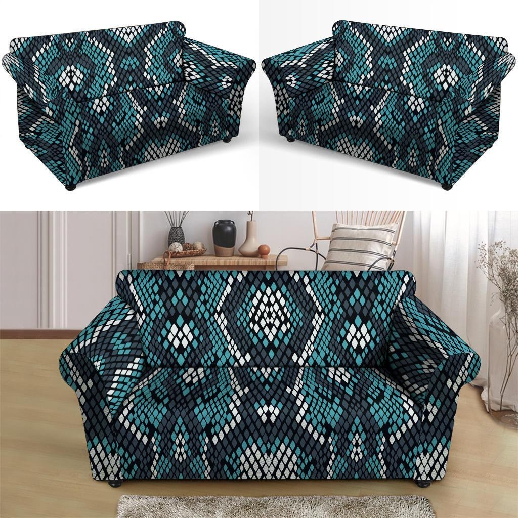 Blue Snakeskin Loveseat Cover-grizzshop