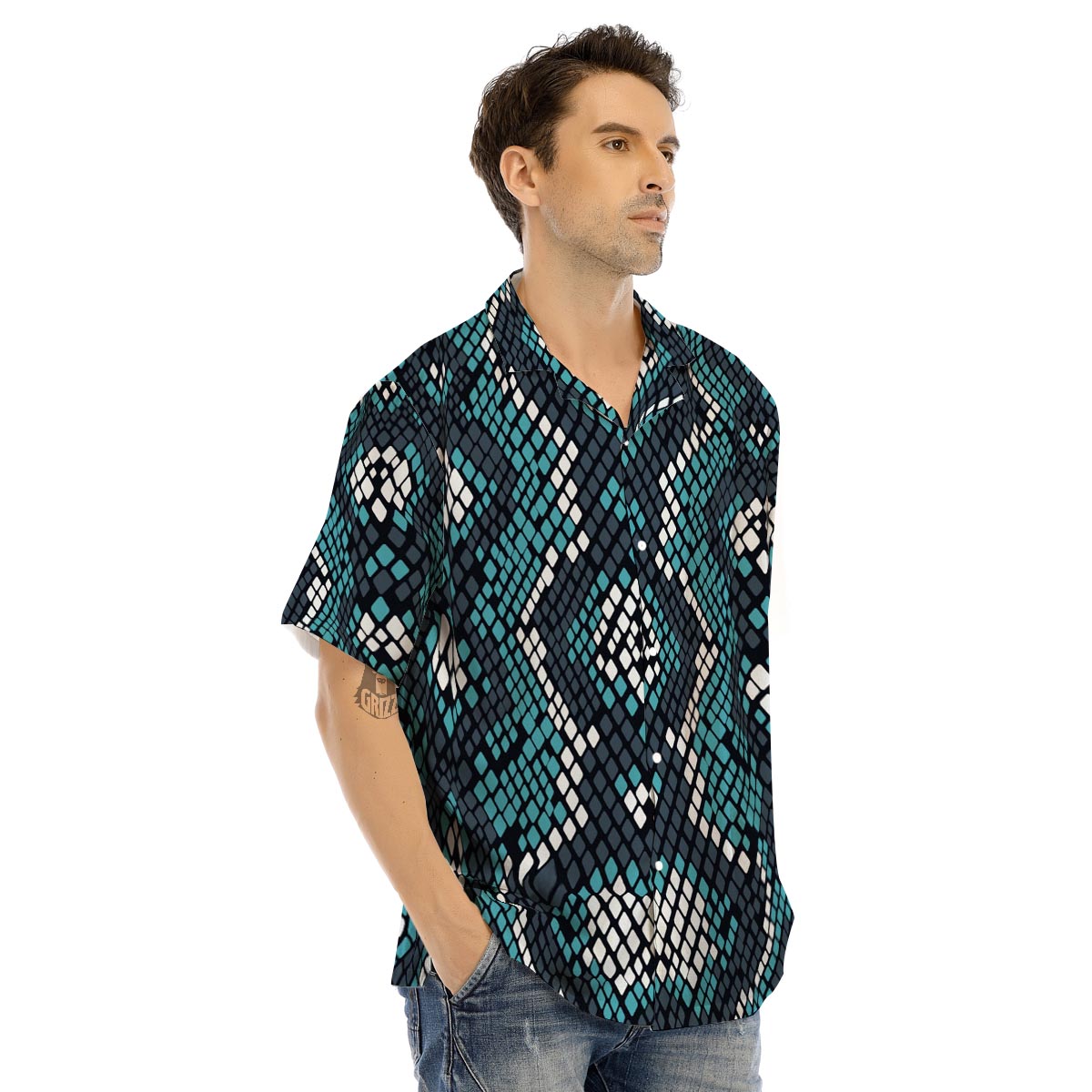 Blue Snakeskin Men’s Hawaiian Shirt-grizzshop