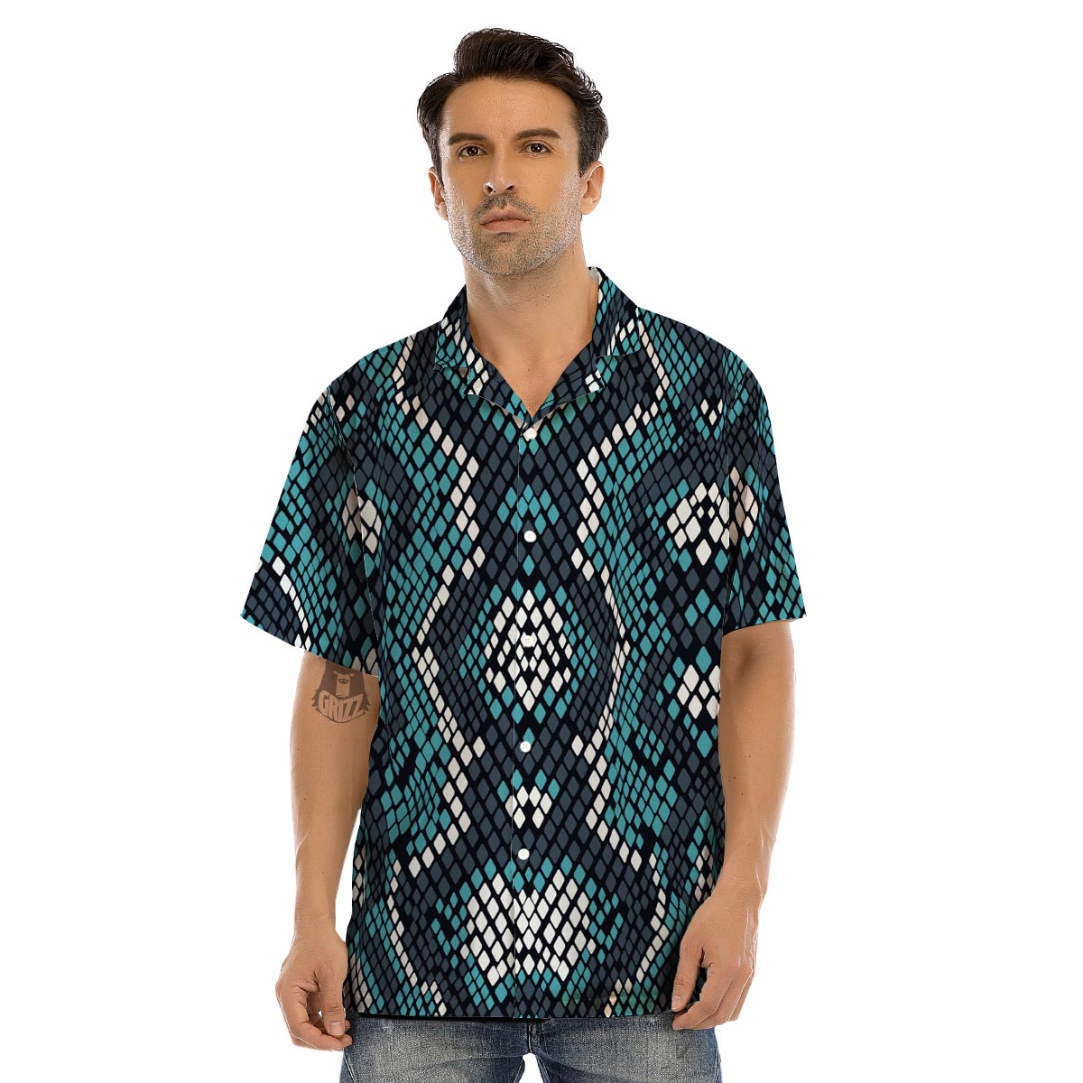 Blue Snakeskin Men’s Hawaiian Shirt-grizzshop