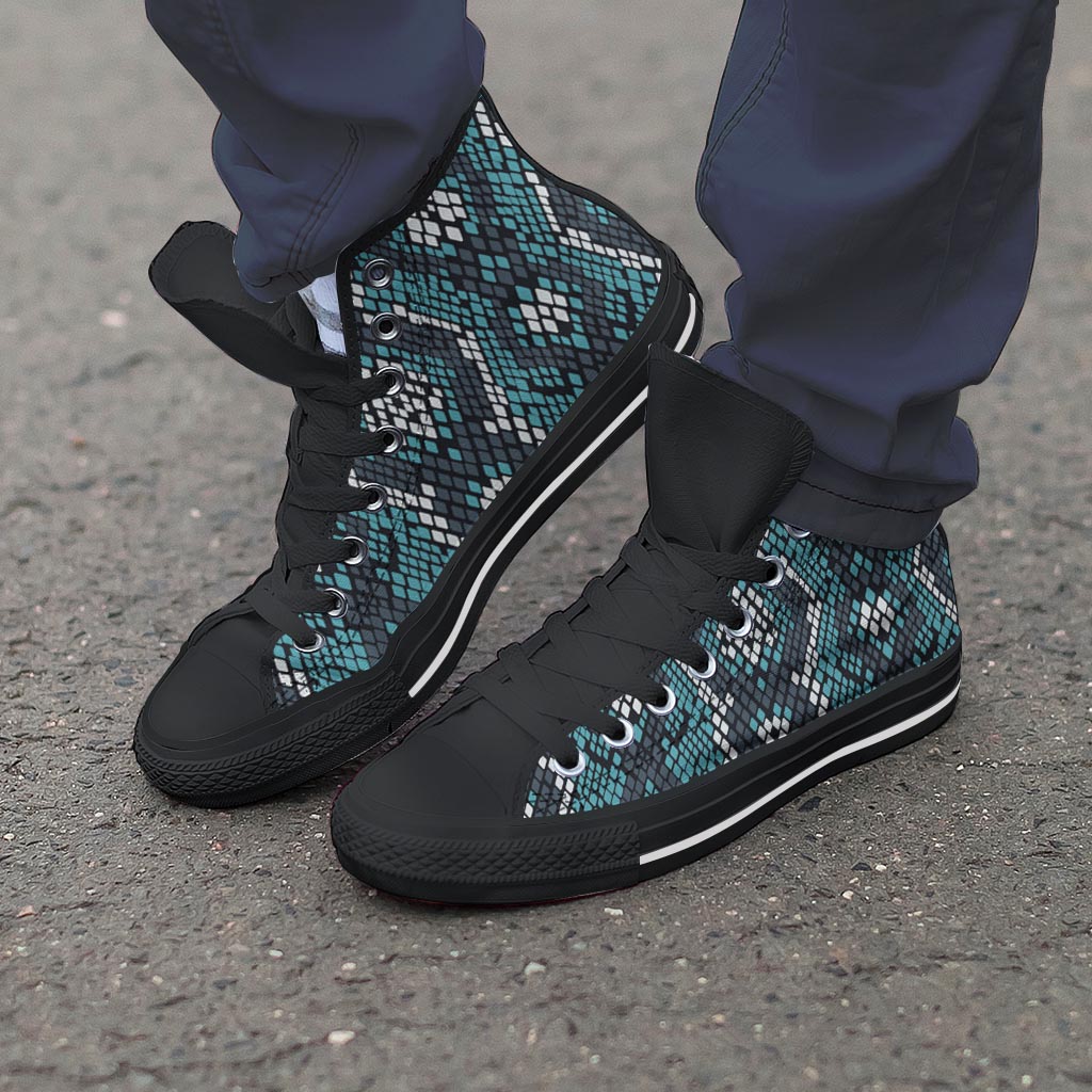 Blue Snakeskin Men's High Top Shoes-grizzshop