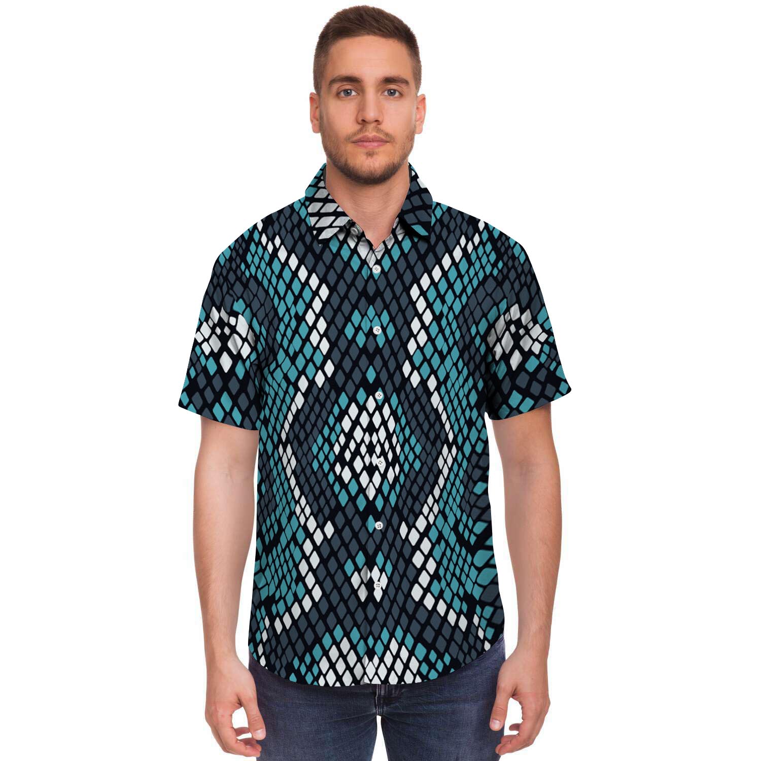 Blue Snakeskin Men's Short Sleeve Shirt-grizzshop