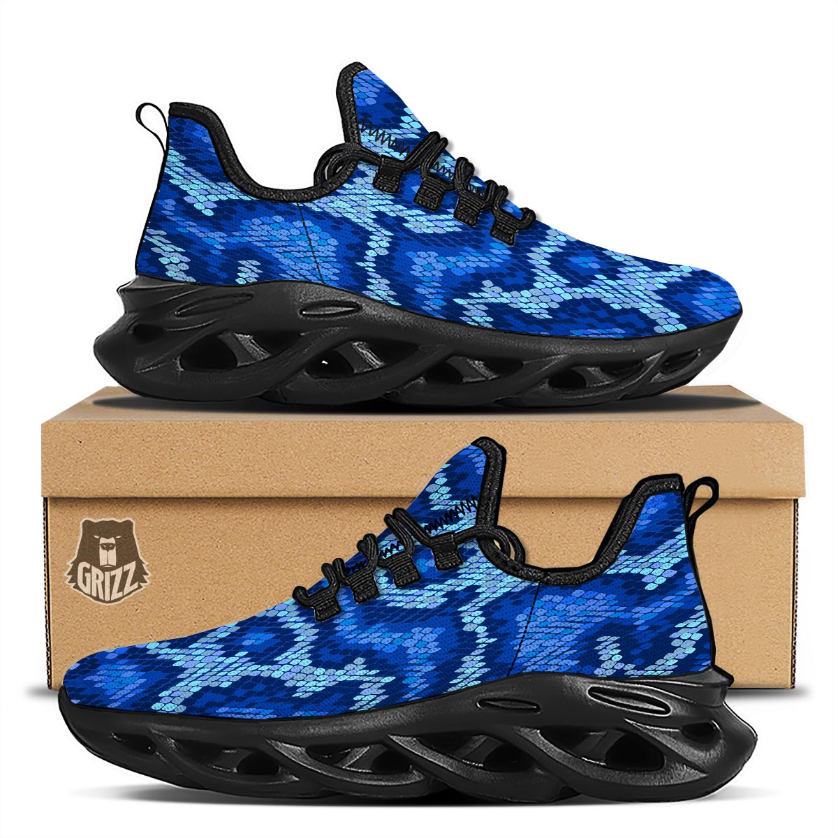 Blue Snakeskin Print Black Running Shoes-grizzshop