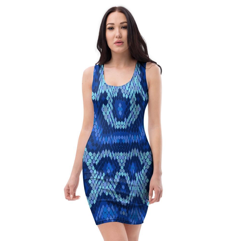 Blue Snakeskin Print Bodycon Dress-grizzshop