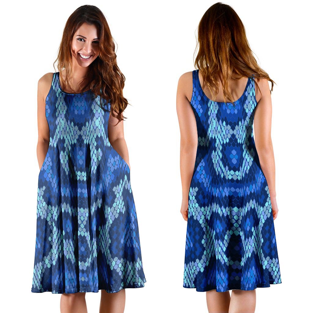 Blue Snakeskin Print Dress-grizzshop