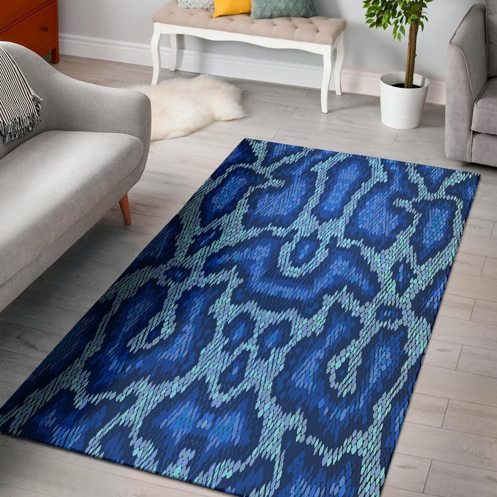 Blue Snakeskin Print Floor Mat-grizzshop