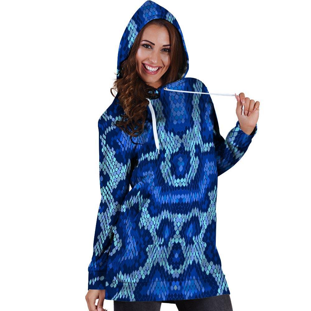 Blue Snakeskin Print Hoodie Dress-grizzshop