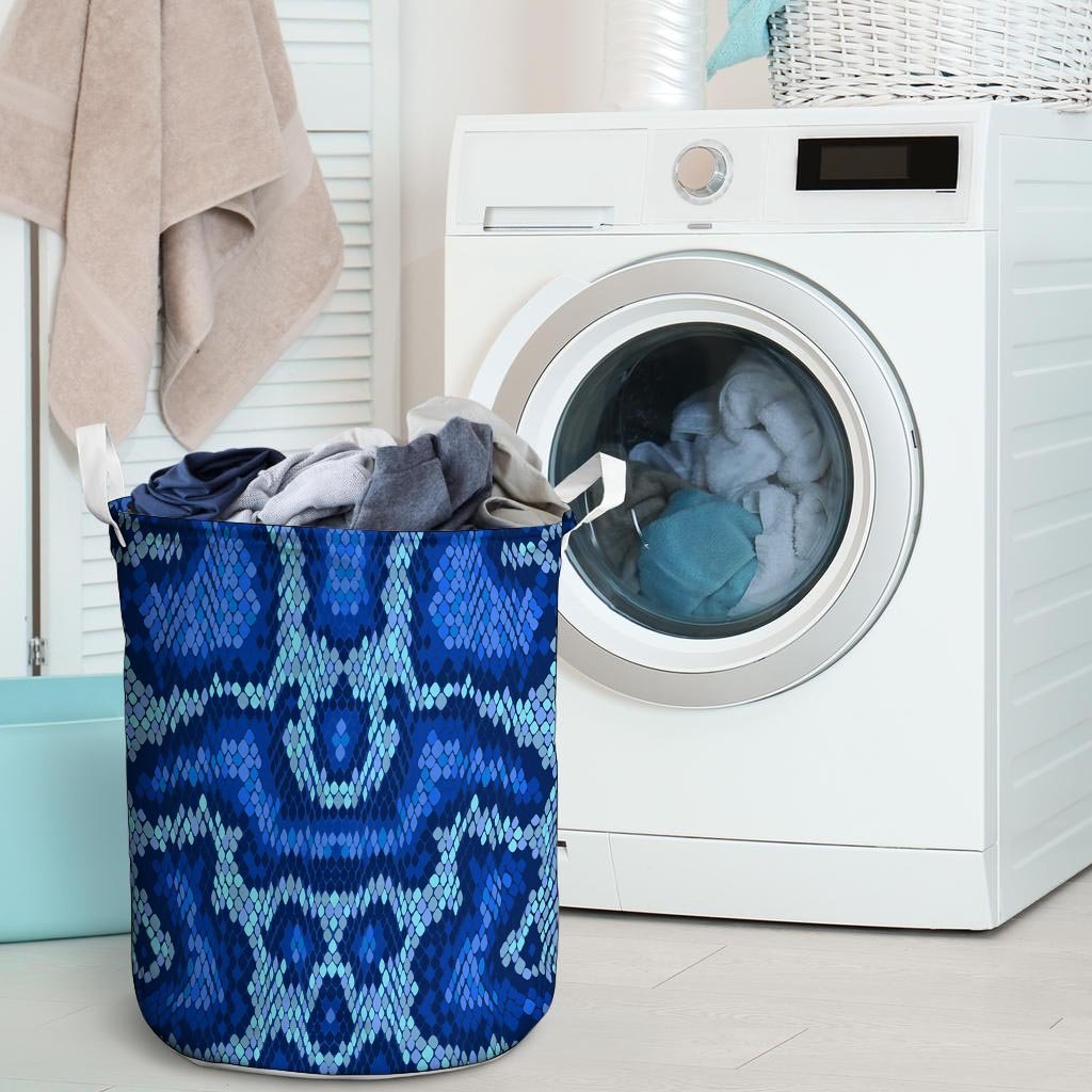 Blue Snakeskin Print Laundry Basket-grizzshop