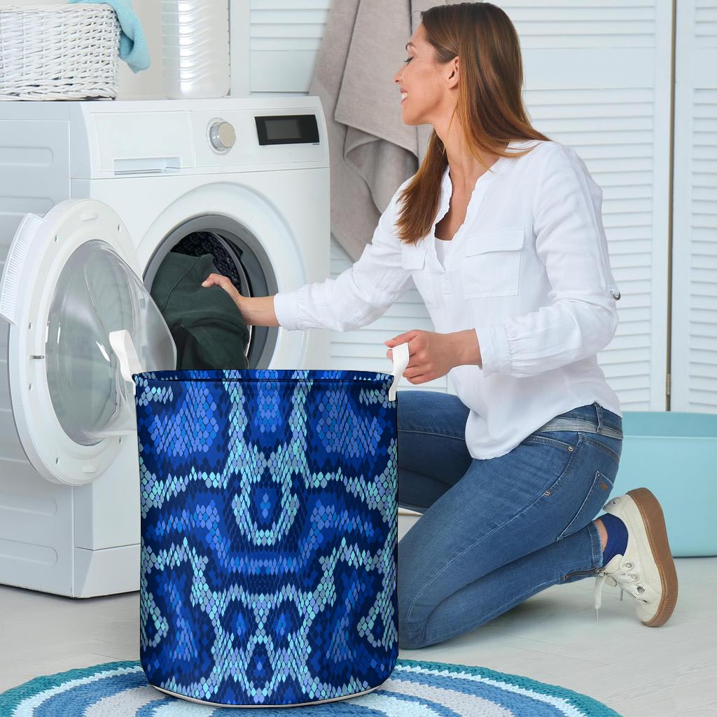 Blue Snakeskin Print Laundry Basket-grizzshop