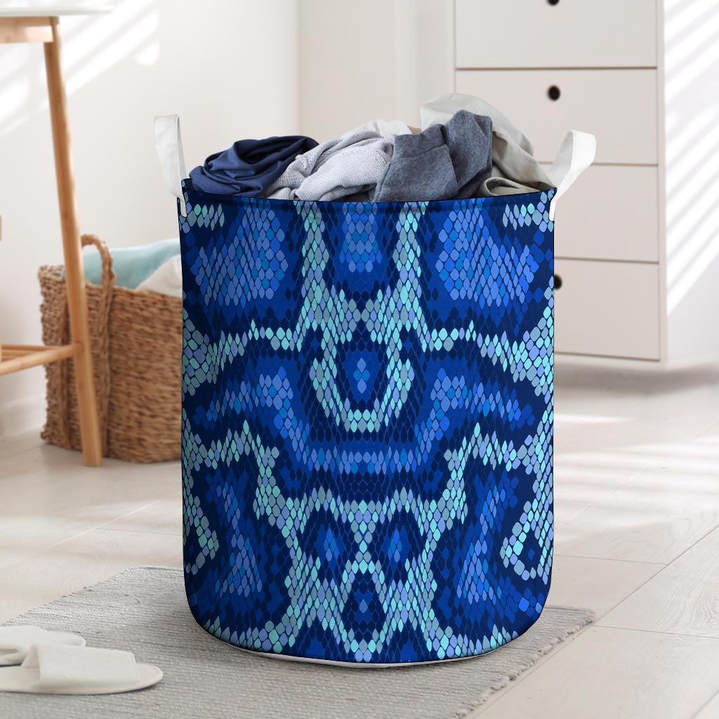 Blue Snakeskin Print Laundry Basket-grizzshop