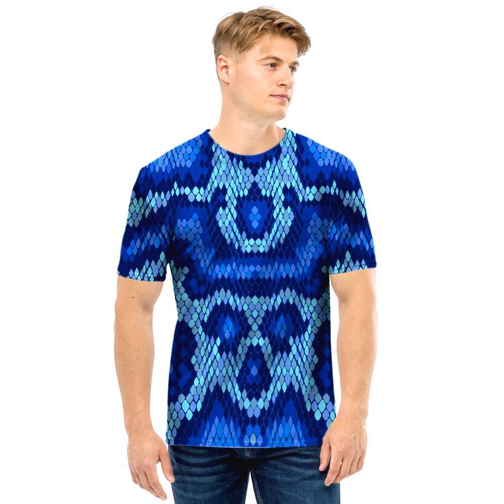 Blue Snakeskin Print Men T Shirt-grizzshop