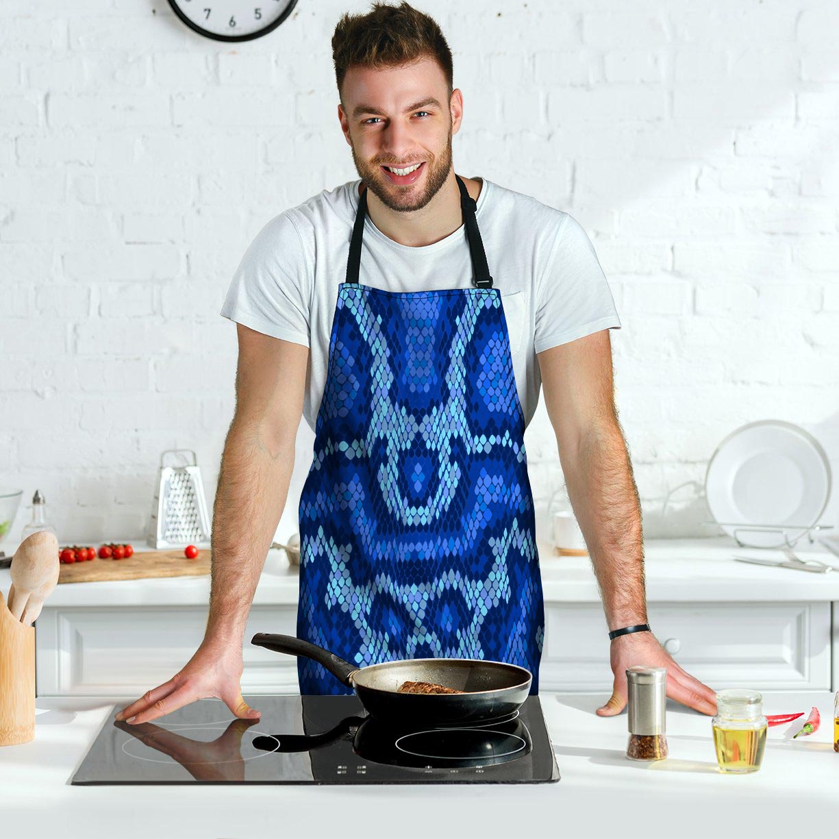 Blue Snakeskin Print Men's Apron-grizzshop