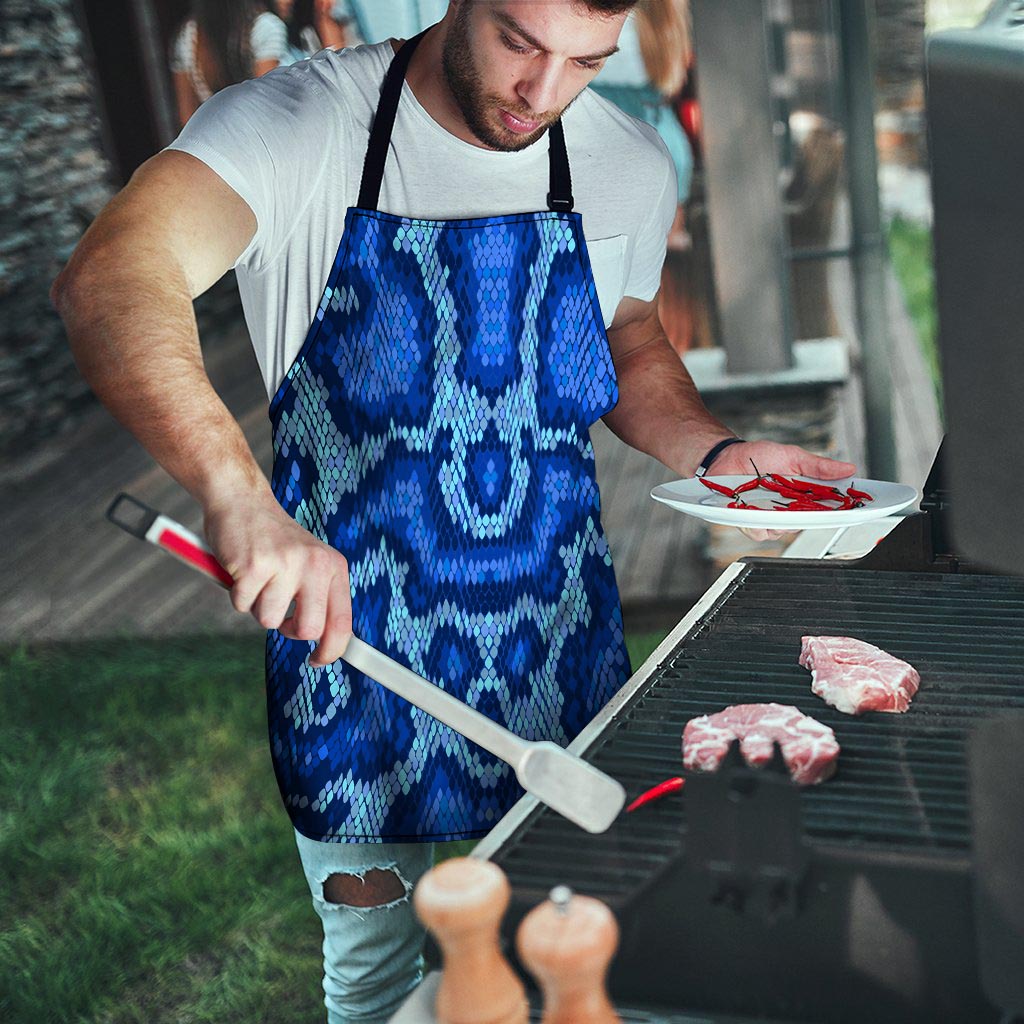 Blue Snakeskin Print Men's Apron-grizzshop