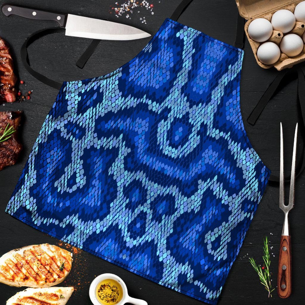 Blue Snakeskin Print Men's Apron-grizzshop