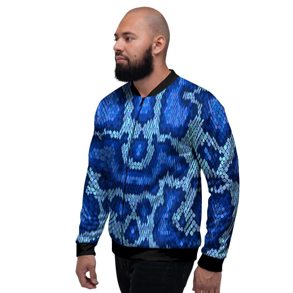 Blue Snakeskin Print Men's Bomber Jacket-grizzshop