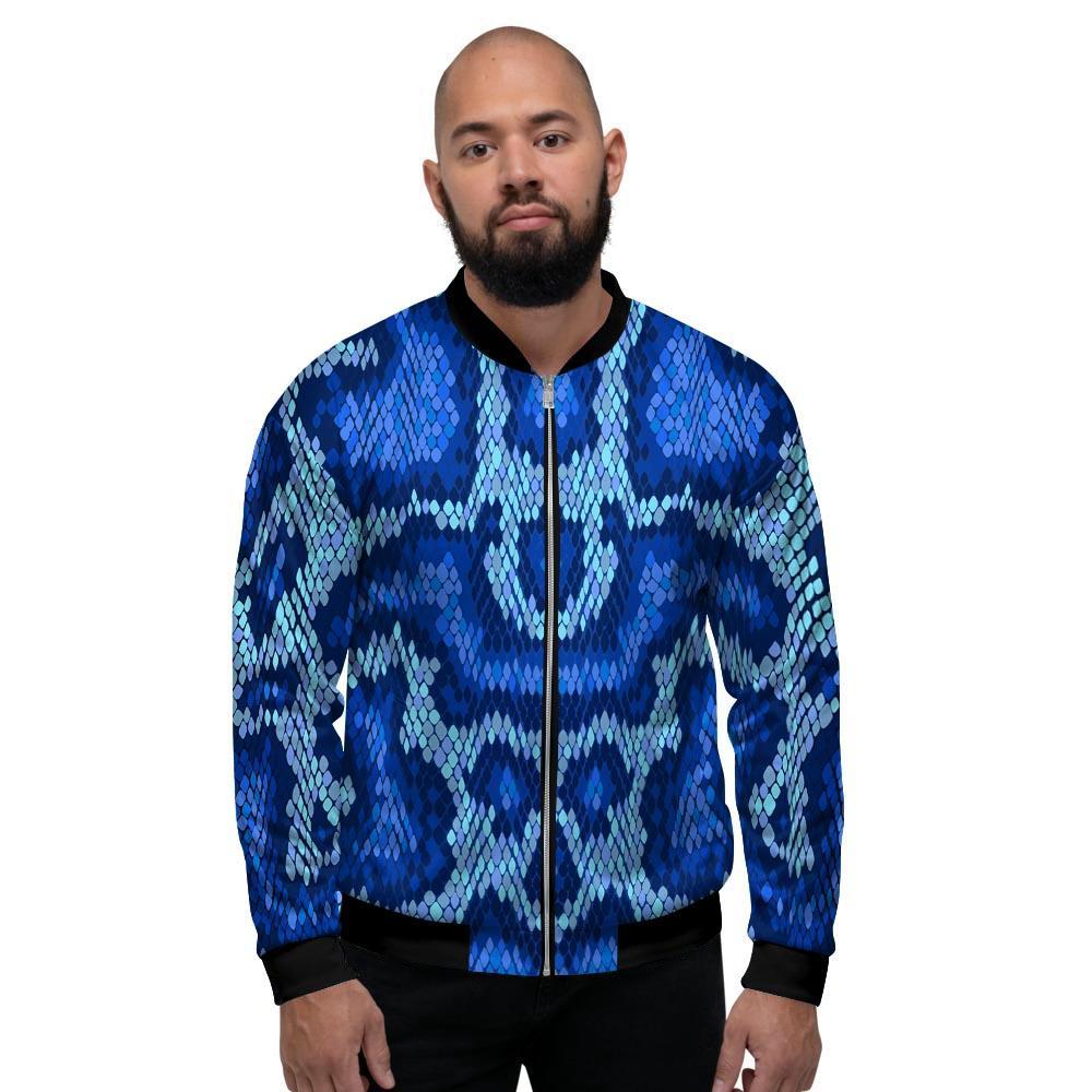 Blue Snakeskin Print Men's Bomber Jacket-grizzshop