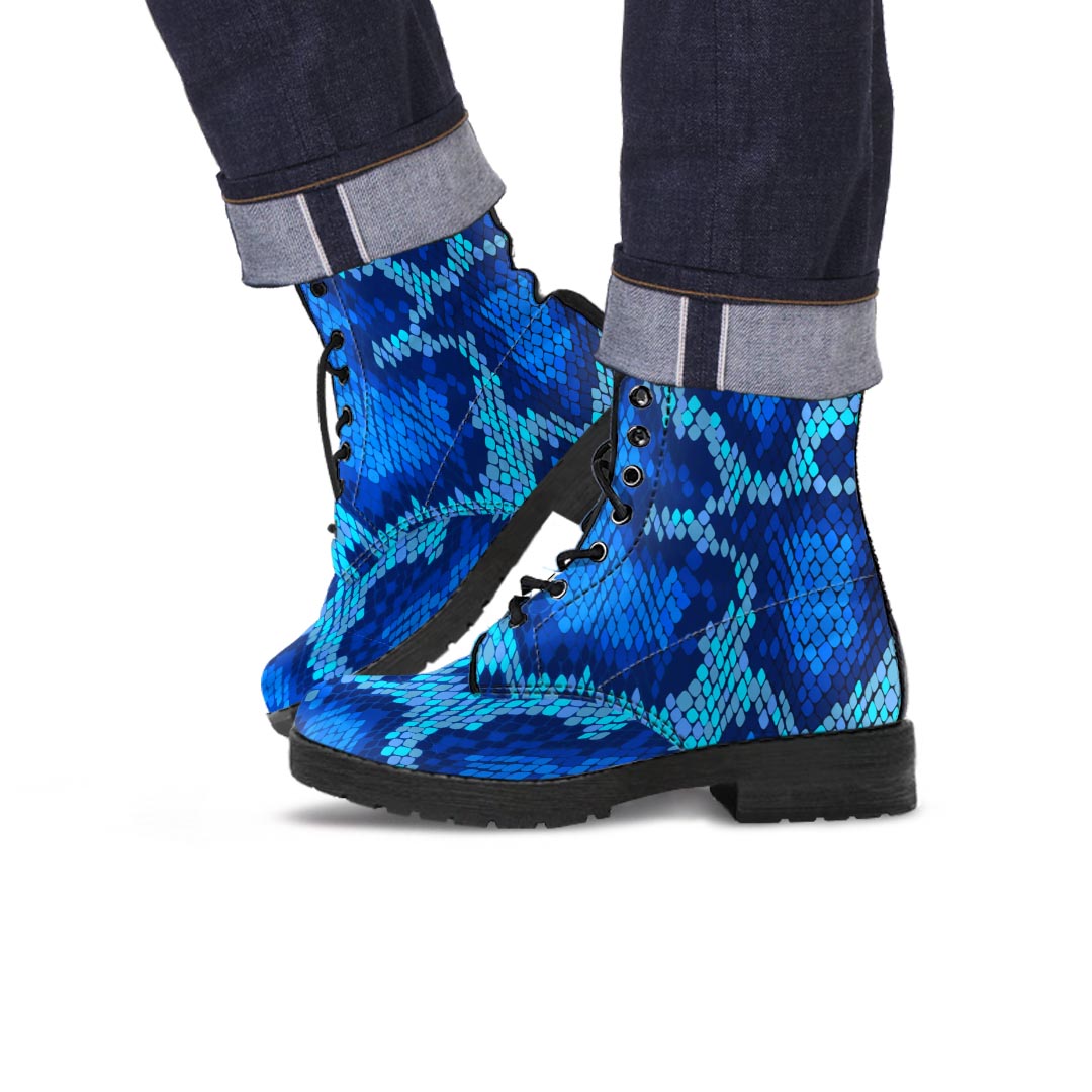 Blue Snakeskin Print Men's Boots-grizzshop