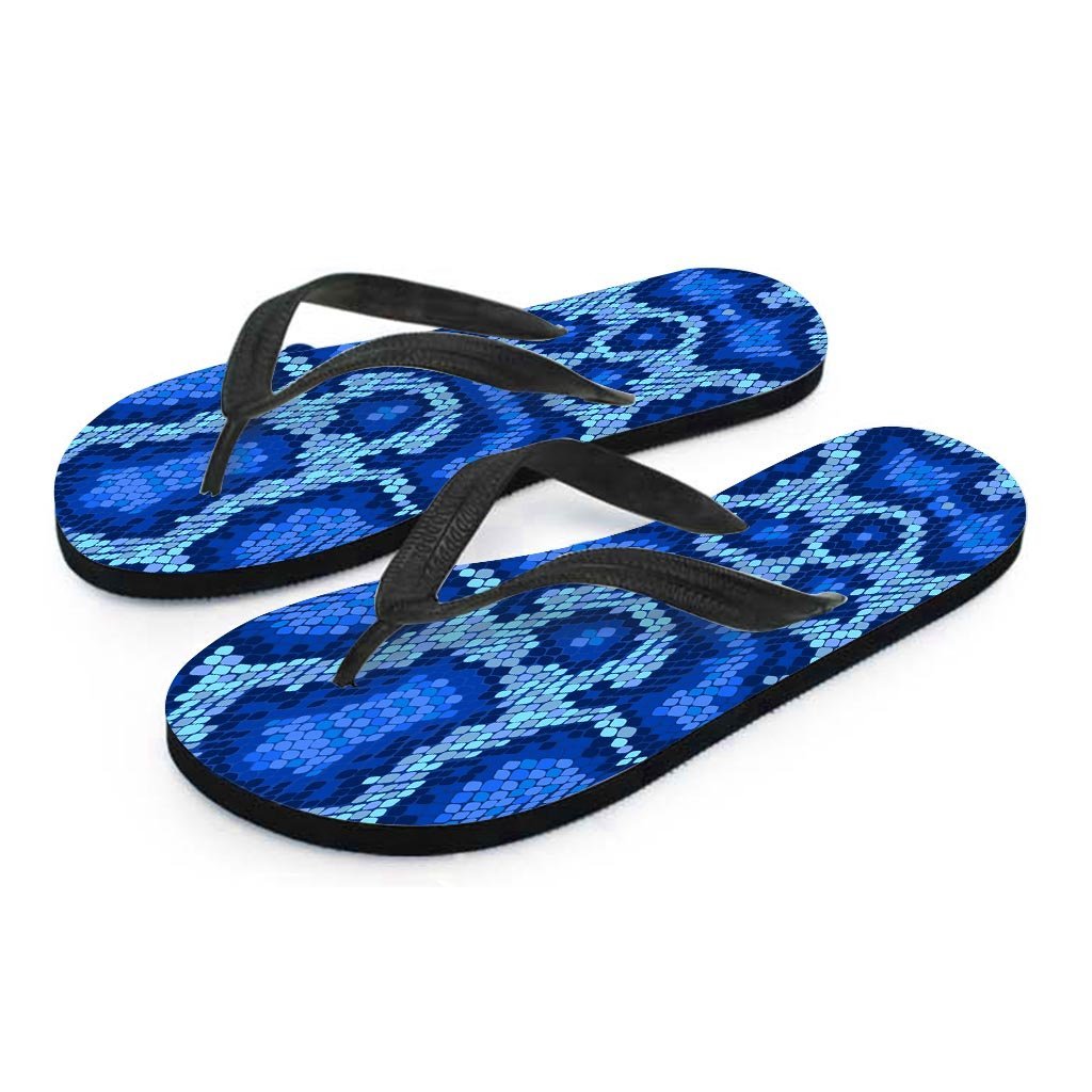 Blue Snakeskin Print Men's Flip Flops-grizzshop