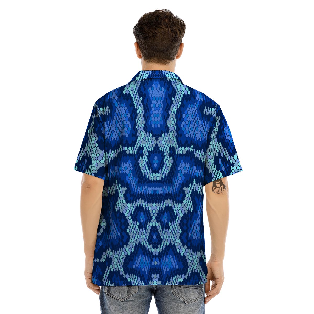 Blue Snakeskin Print Men’s Hawaiian Shirt-grizzshop