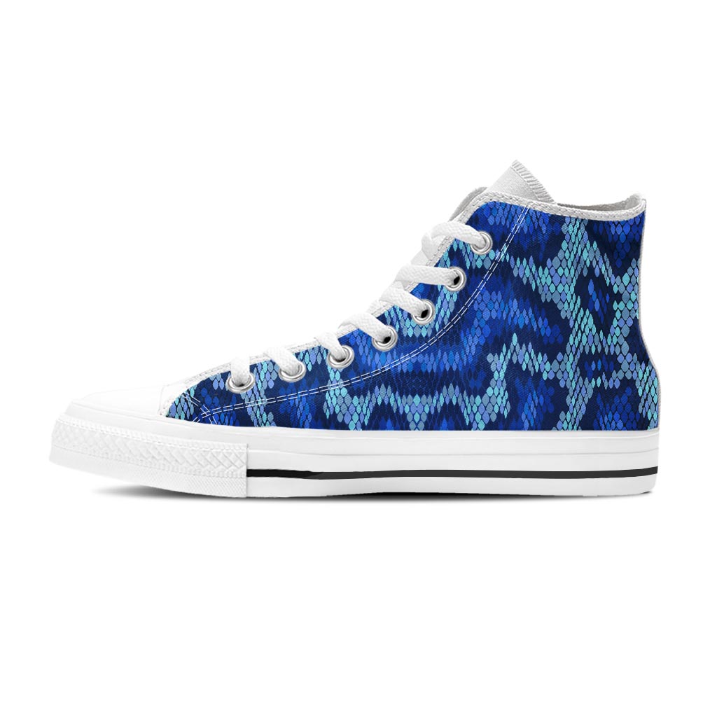 Blue Snakeskin Print Men's High Top Shoes-grizzshop