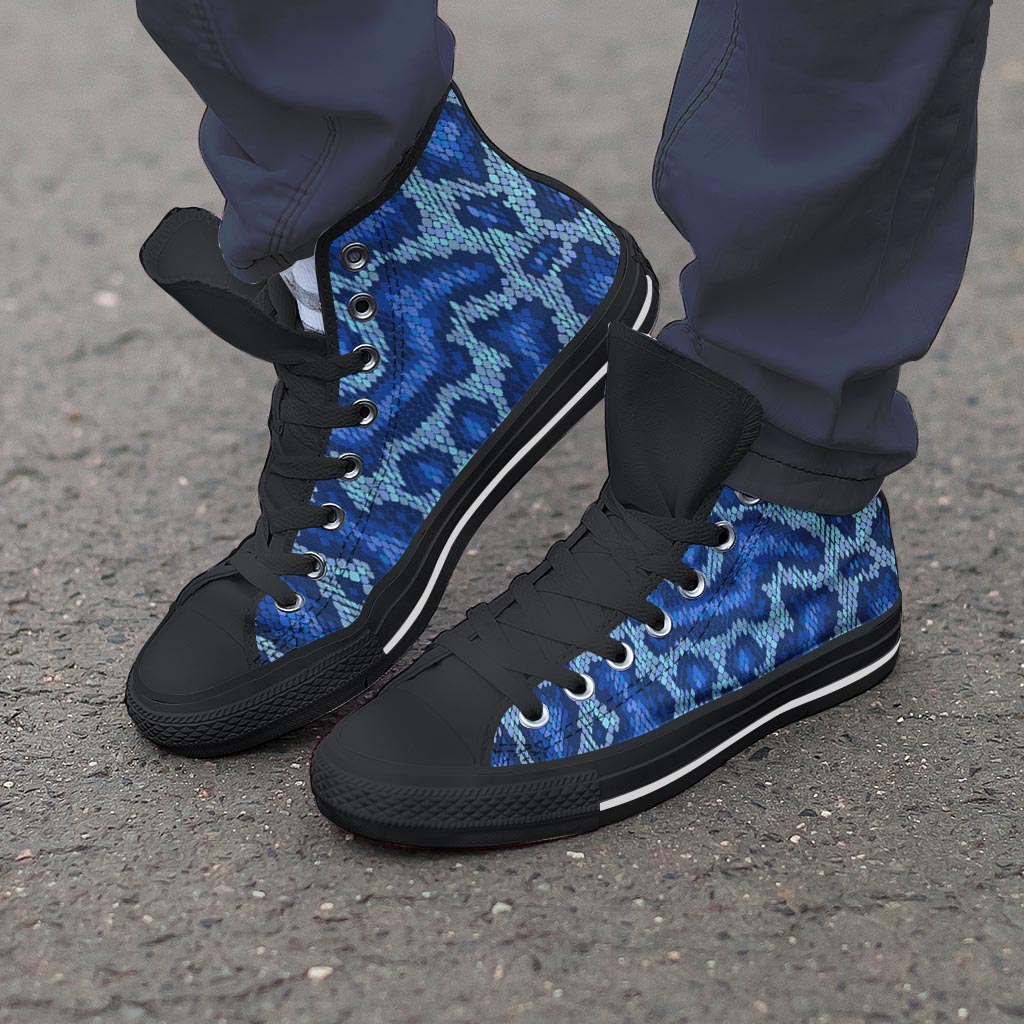 Blue Snakeskin Print Men's High Top Shoes-grizzshop