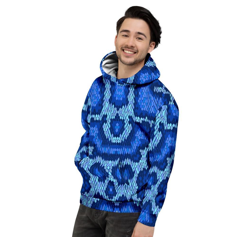 Blue Snakeskin Print Men's Hoodie-grizzshop