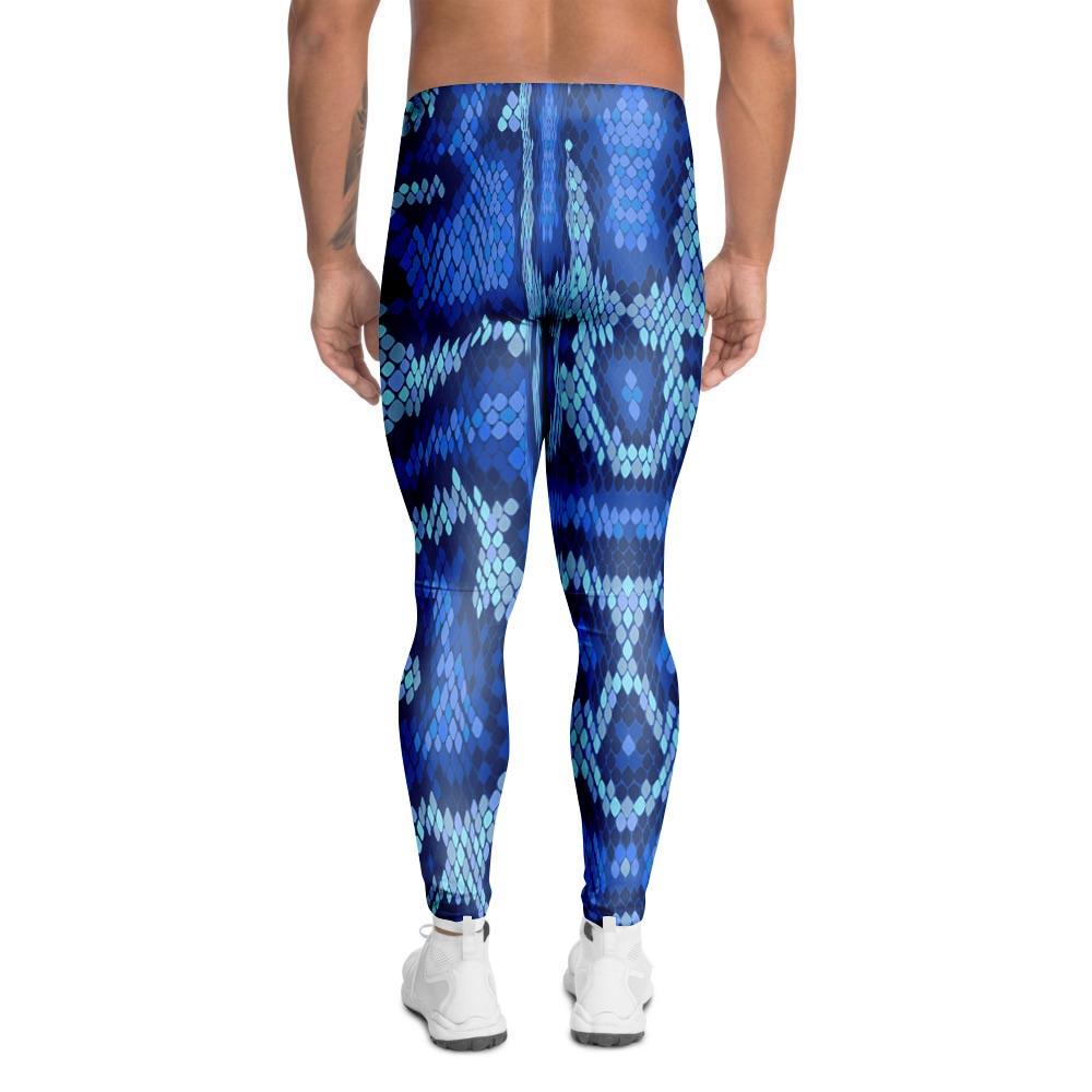 Blue Snakeskin Print Men's Leggings-grizzshop