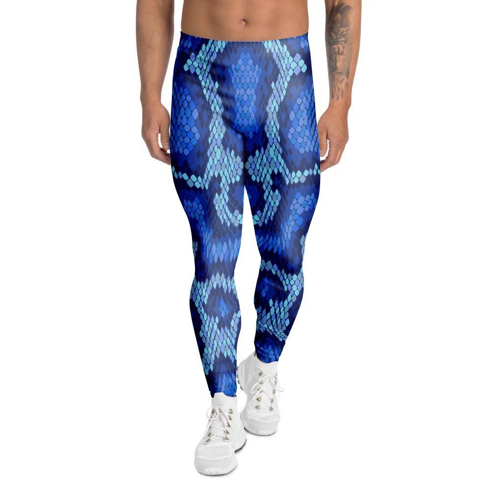 Blue Snakeskin Print Men's Leggings-grizzshop